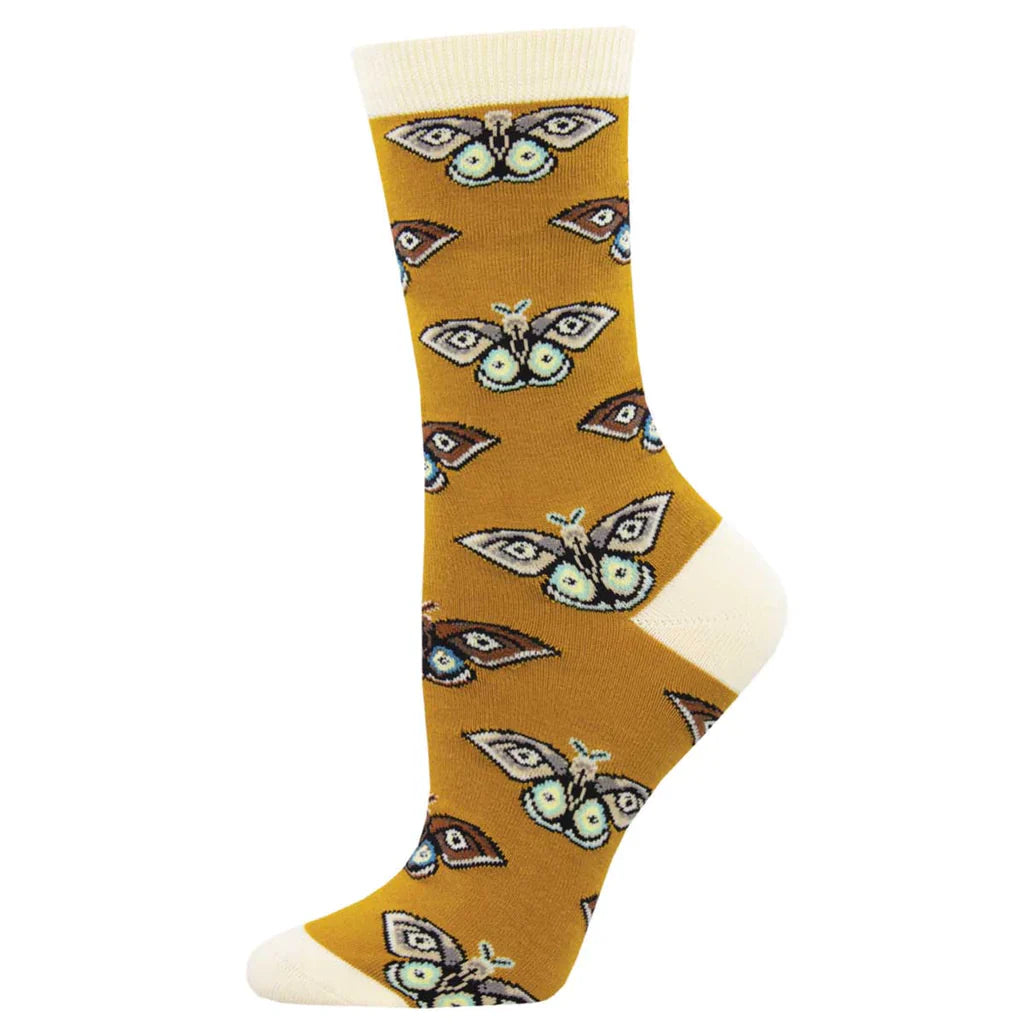 Ladies Bamboo Vintage Moths Gold Crew