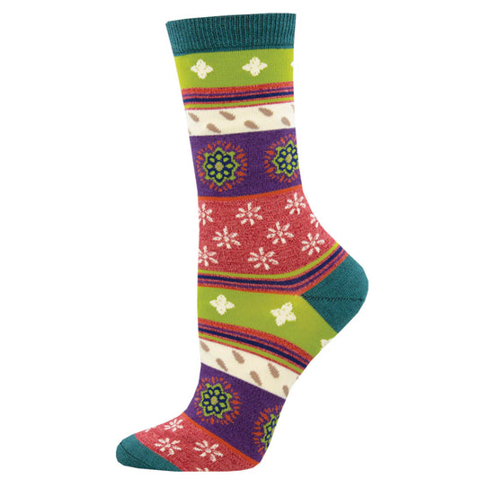 Womens Marrakesh Motif Pink Heather Bamboo Crew