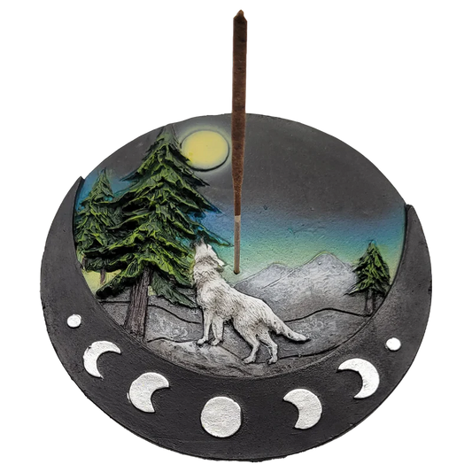 Wolf with Moon Phases Incense Burner