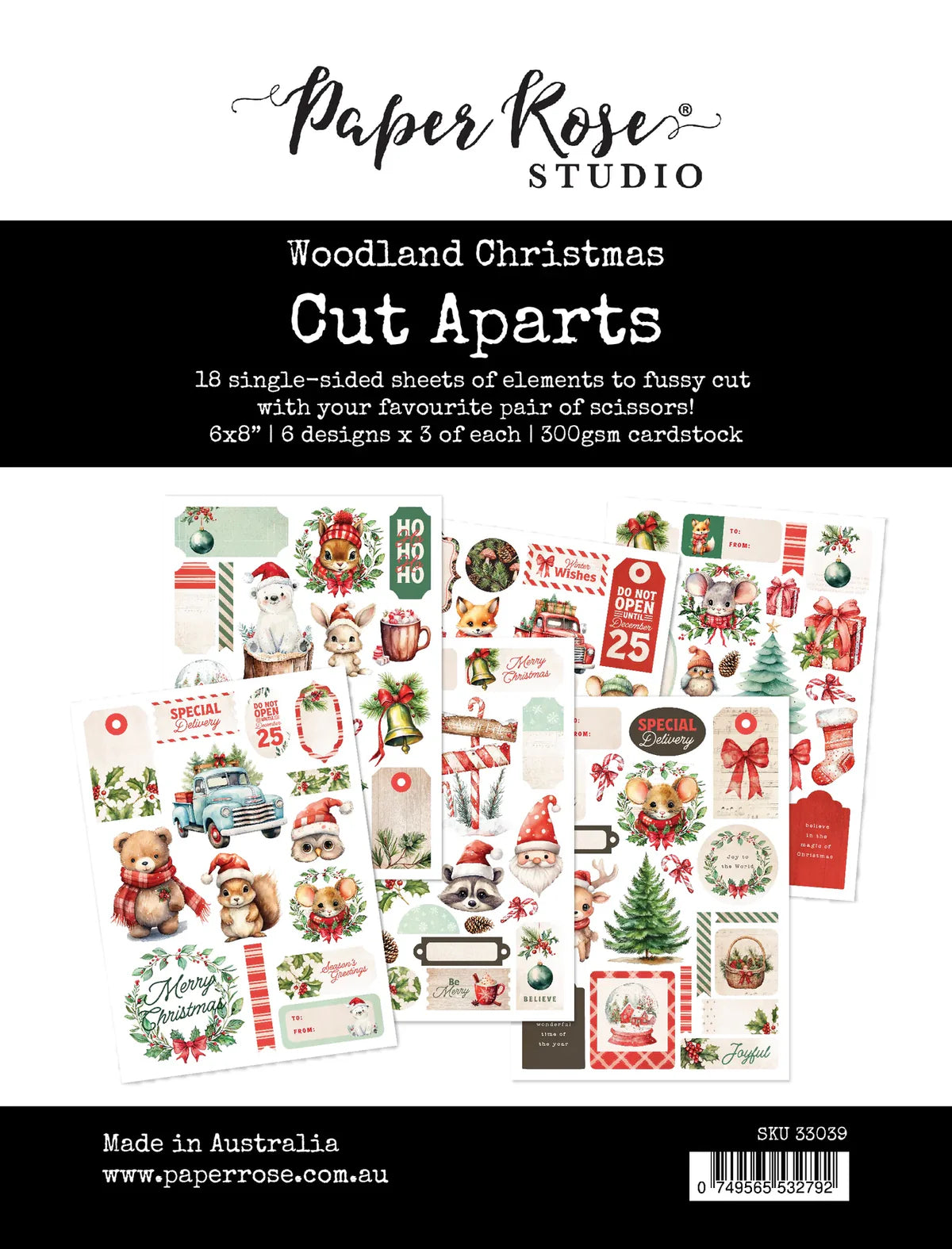 Paper Rose Studio - Woodland Christmas Cut Aparts Paper Pack 6x8