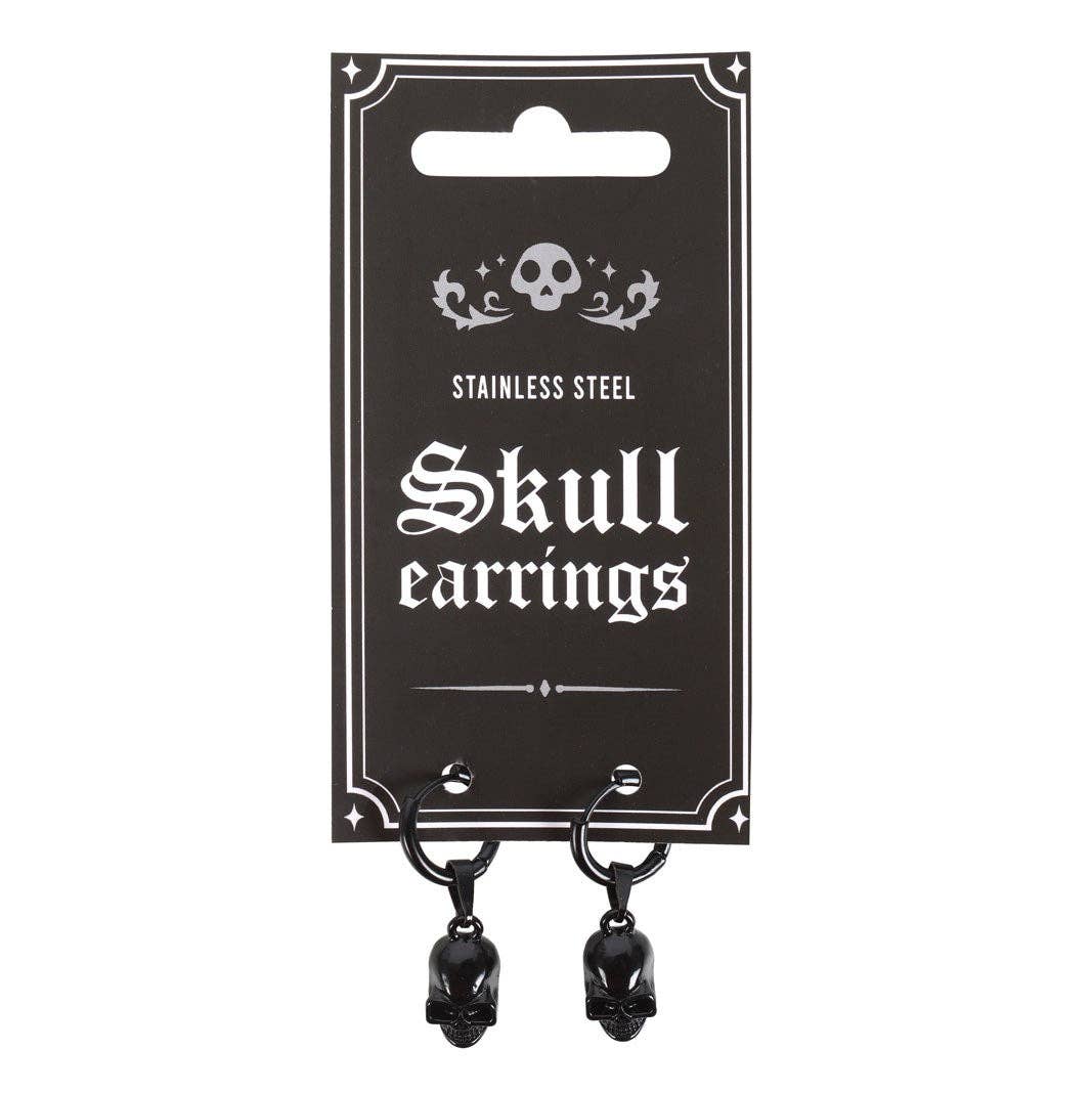 Something Different : Black Stainless Steel Skull Earrings