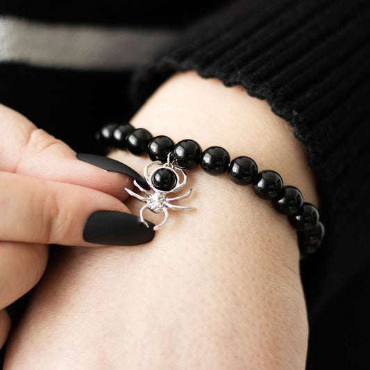 Something Different : Gothic Spider Black Obsidian Beaded Bracelet