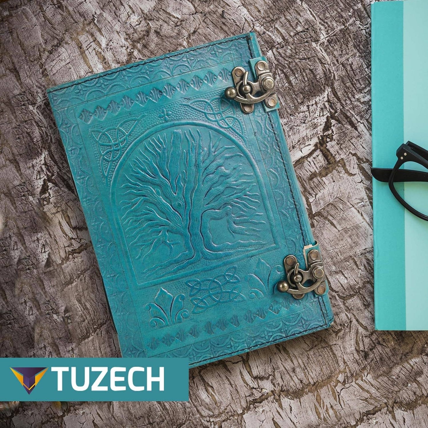 Tuzech 600 pages large tree of life journal | leather journal diary | embossed large tree of life notebook | writing leather notebook | handmade leather journal | leather grimoire | leather sketchbook 7 x 10 Thread Bound