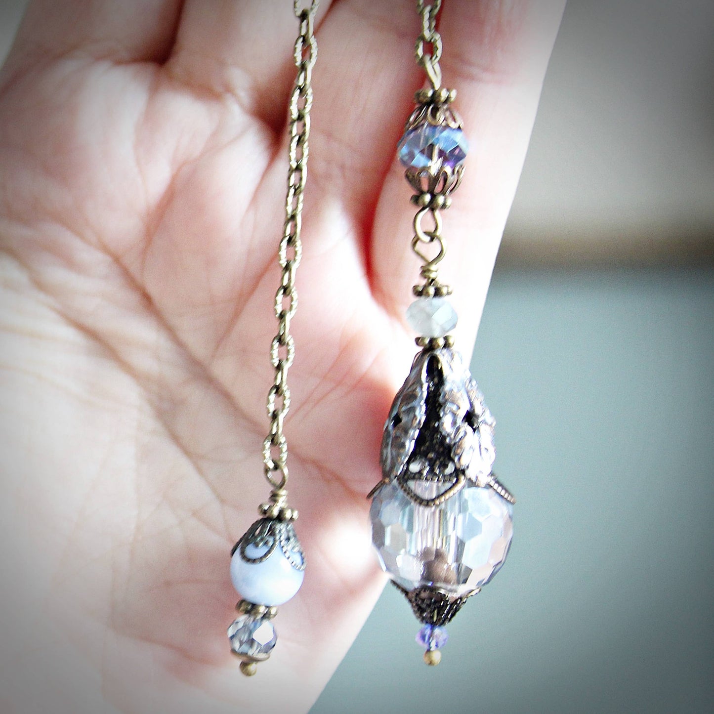 Circa 1890 - Vintage Style Frosted Blue Acanthus Leaf Pendulum