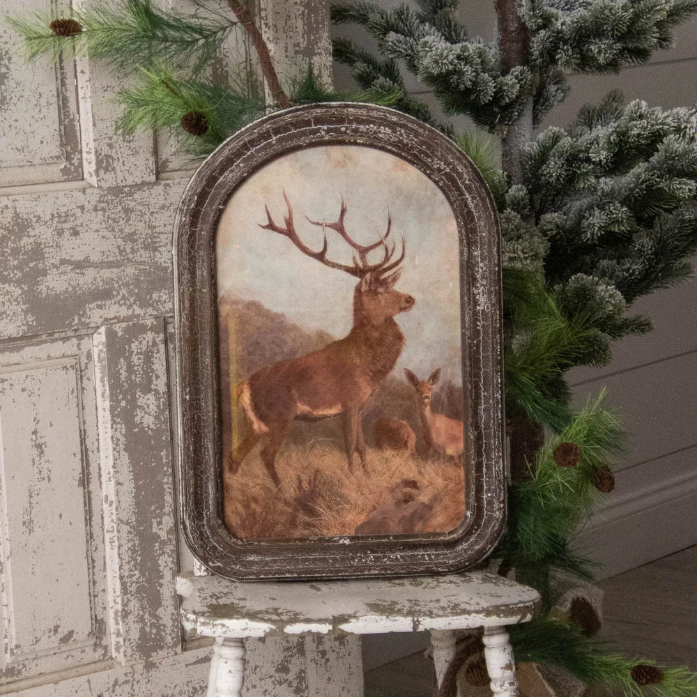 Arched Wood Frame Deer Print