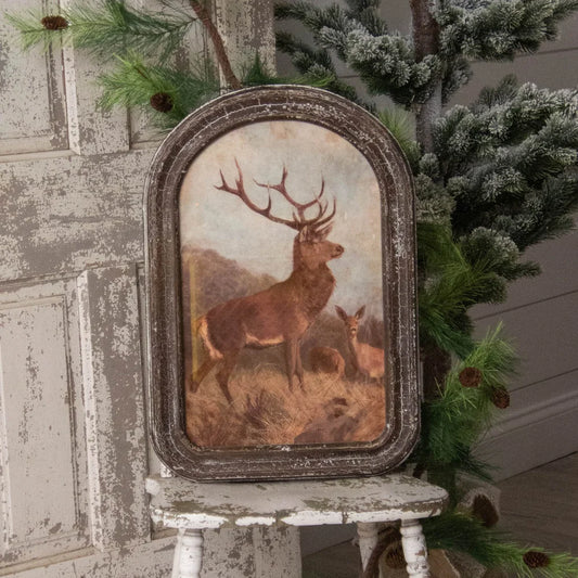 Arched Wood Frame Deer Print