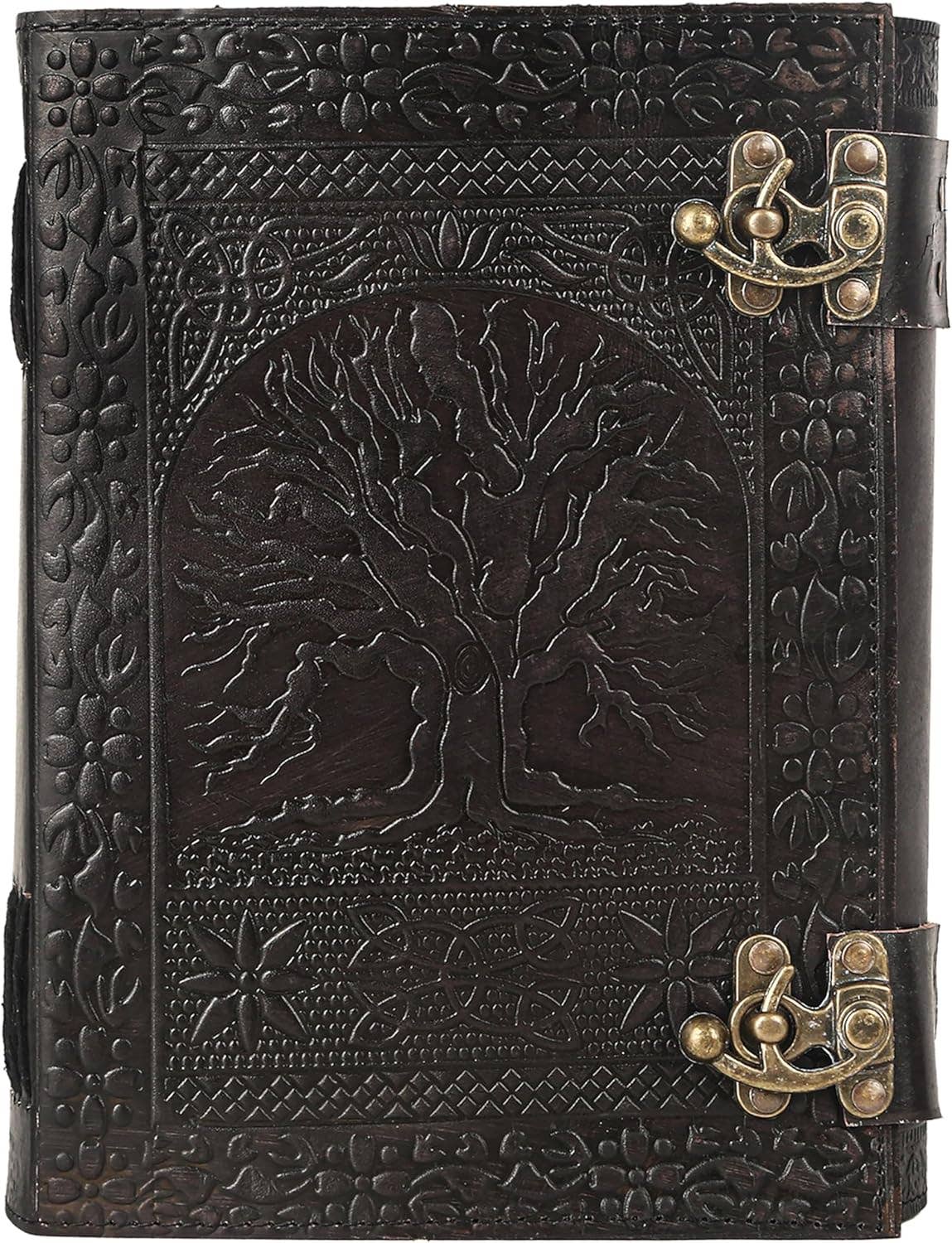 Tuzech 600 pages large tree of life journal | leather journal diary | embossed large tree of life notebook | writing leather notebook | handmade leather journal | leather grimoire | leather sketchbook 7 x 10 Thread Bound