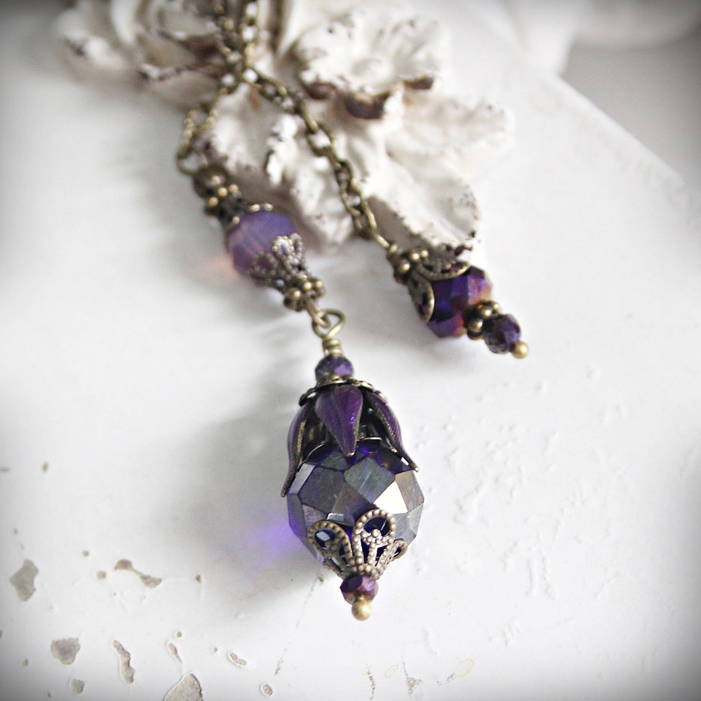 Circa 1890 - Vintage Style Cyclamen & Royal Purple Foliate Pendulum