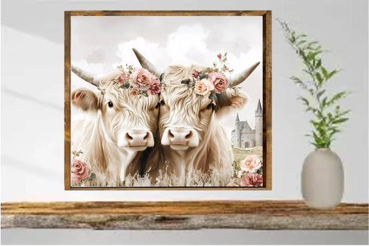 Stir crazy Signs - Sister's Highland Cow Farmhouse Sign 14x14"