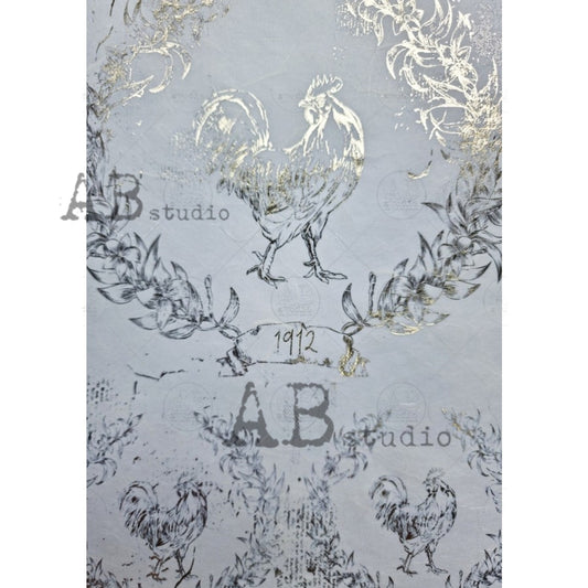 AB Studios : Gilded Rooster Decoupage Rice paper A4