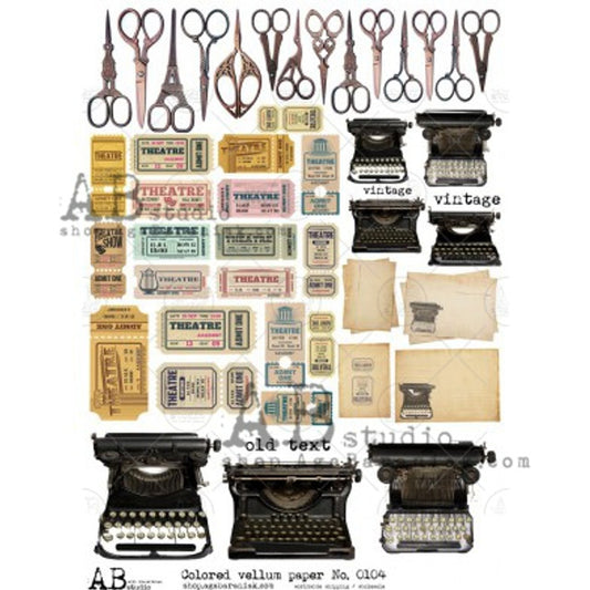 AB Studios : Vintage Tickets and Typewriters Vellum Paper A4