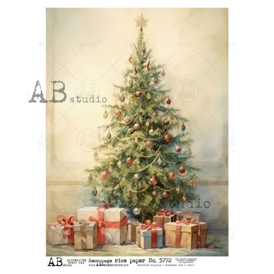 AB Studios : Christmas Tree with Wrapped Presents A4 Rice Paper