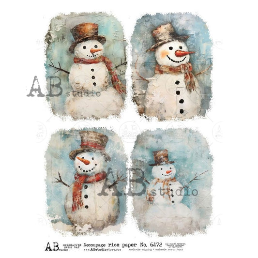 AB Studios : Four Friendly Snowmen Rice paper A4