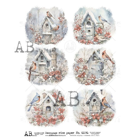 AB Studios :  Winter Birdhouses Rice Paper A4