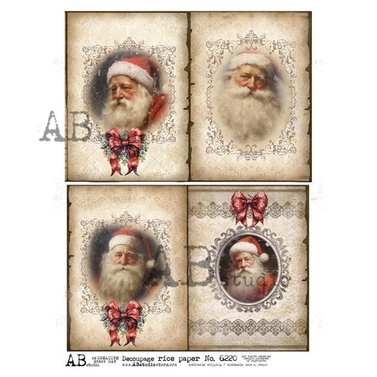 AB Studios : Four Santa's on Antique Paper Rice Paper A4