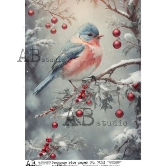 AB Studios - Bluebird on Snowy Branch A4 Rice Paper