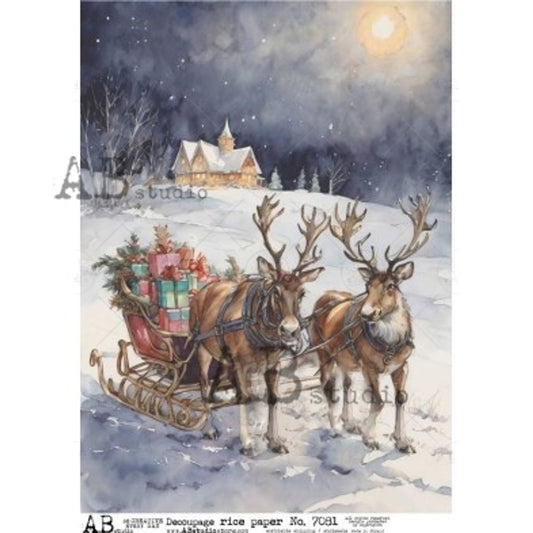 AB Studios - Reindeer Sleigh with Gifts A4 Rice Paper