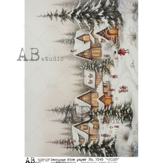 AB Studios - Snowy Village Scene A4 Rice Paper