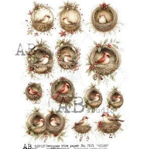 AB Studios - Winter Robins in Nests A4 Rice Paper
