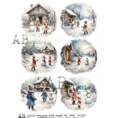 AB Studios - #7216 Children & Snowmen, Vintage Winter Scenes Collection