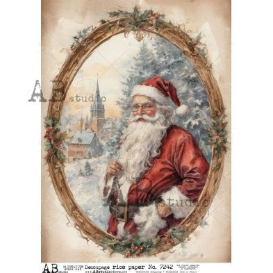 AB studios - Vintage Santa Portrait Christmas Hearth A4 Rice Paper