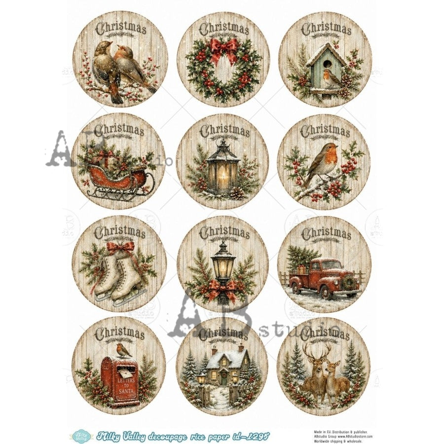 AB Studios - #1295 12 Christmas Circles A4 Rice Paper