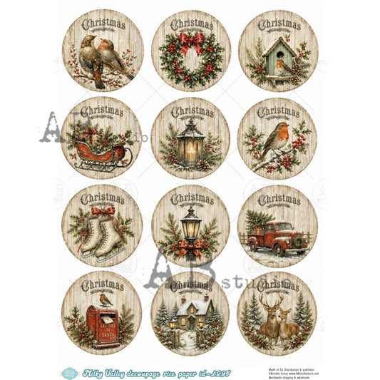 AB Studios - #1295 12 Christmas Circles A4 Rice Paper