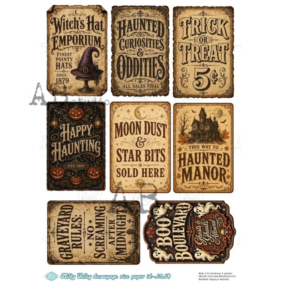 AB Studios -  #1314 8 Halloween Tags  A4 Rice Paper