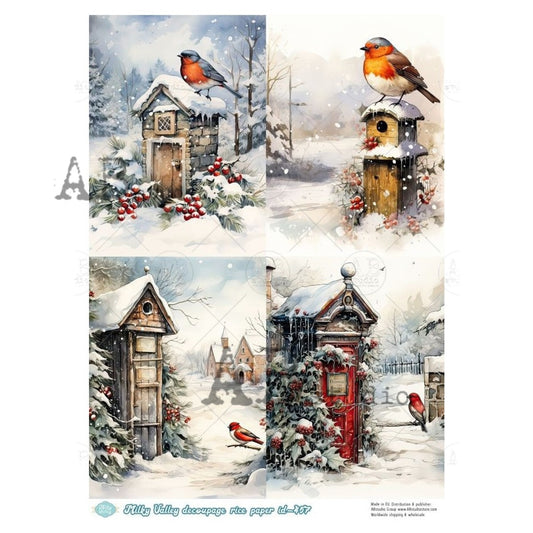 AB Studios : Four Wintry Bird Scenes A4 Rice Paper