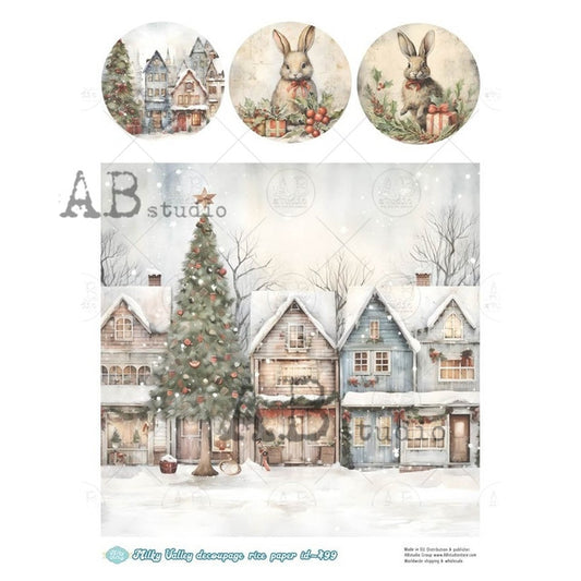 AB Studios : Snowy Village Houses Rice Paper A4