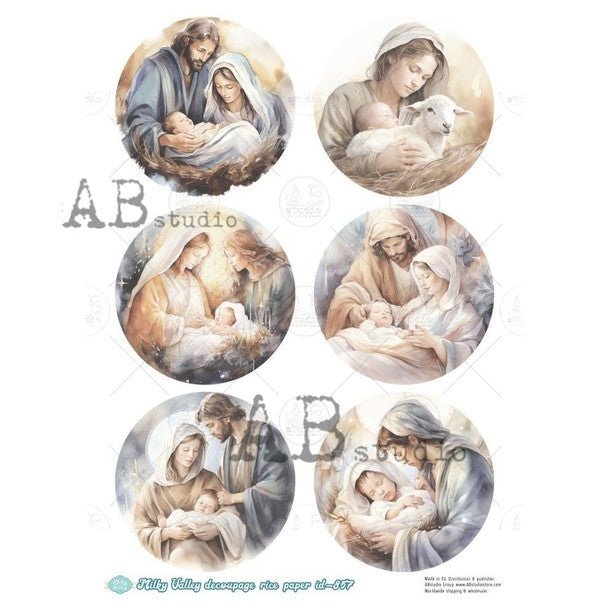 AB Studios - Holy Family Nativity, Sacred Christmas Portraits A4 Rice Paper