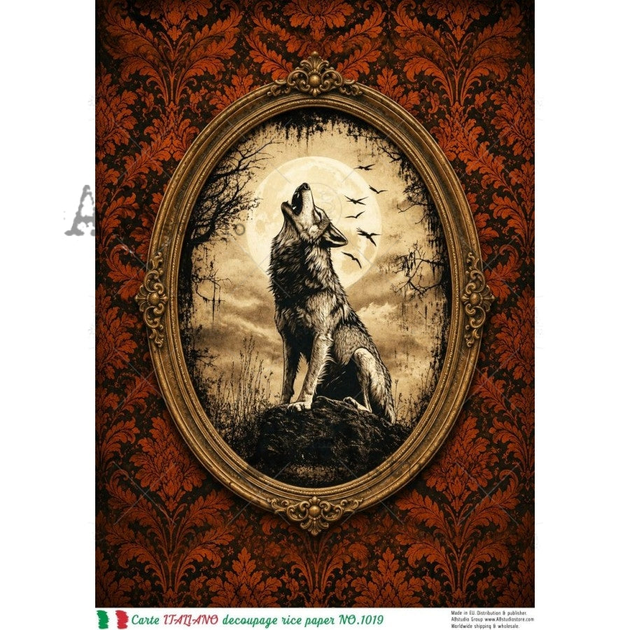 AB Studios - #1019 Wolf in Frame A4 Rice Paper