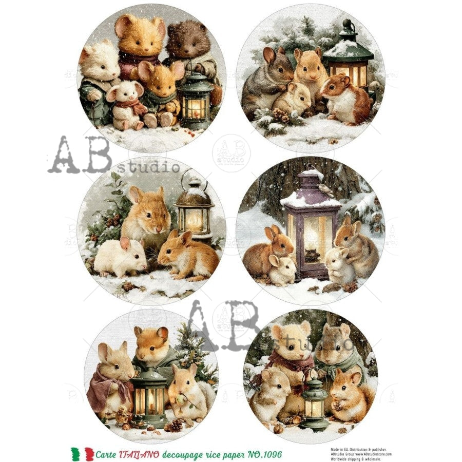 AB Studios - #1096 6 Christmas Images Mice A4 Rice Paper