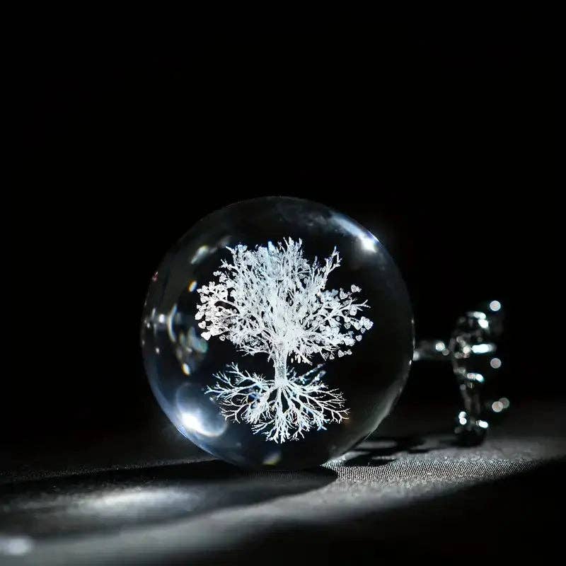 Arômes & Évasions : Home Decor -Crystal Ball on Led Stand -Carved Tree of Life