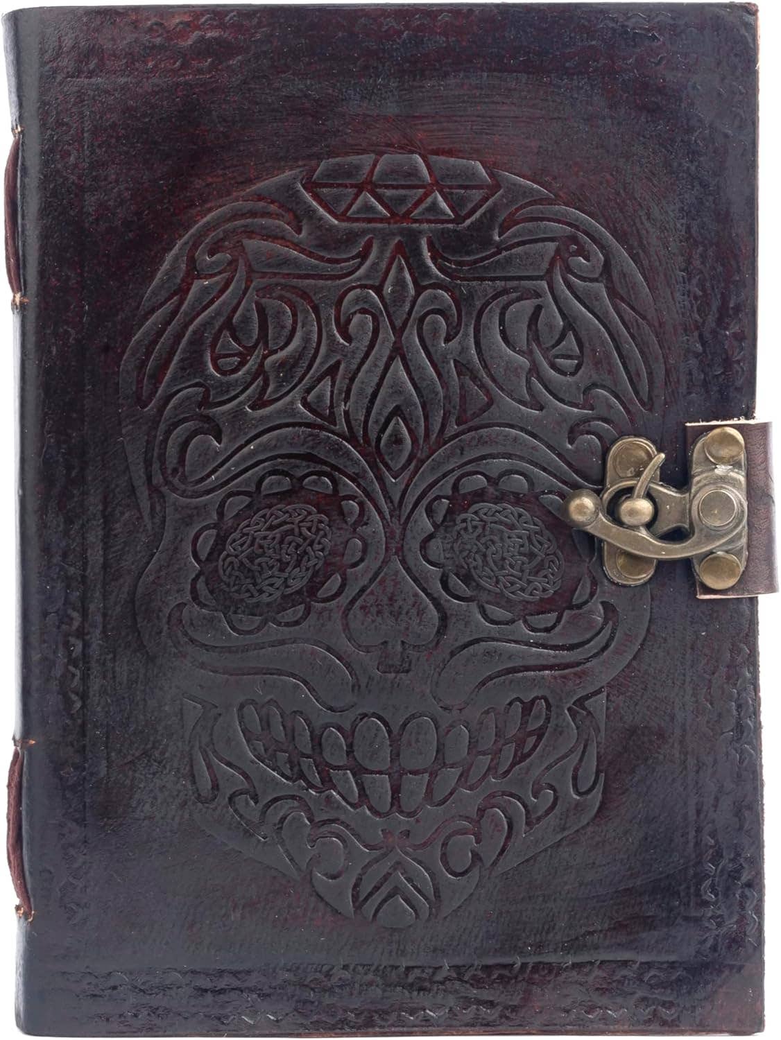 Leather Journal Diary Skull Vintage Antique Handmade Notebook Sketchpad Notepad Gift for Men Women 7X5 Inches Brown