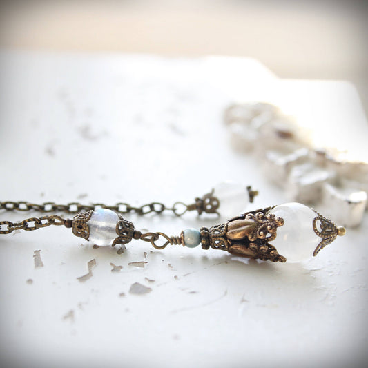 Circa 1890 - Selenite Vintage Style Jewelry Pendulum with Labradorite