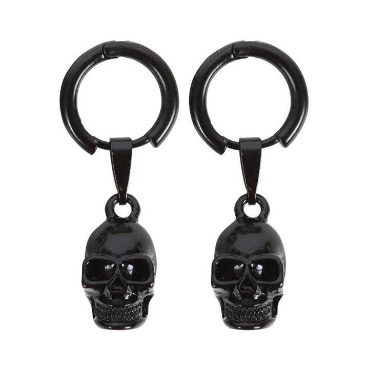 Something Different : Black Stainless Steel Skull Earrings