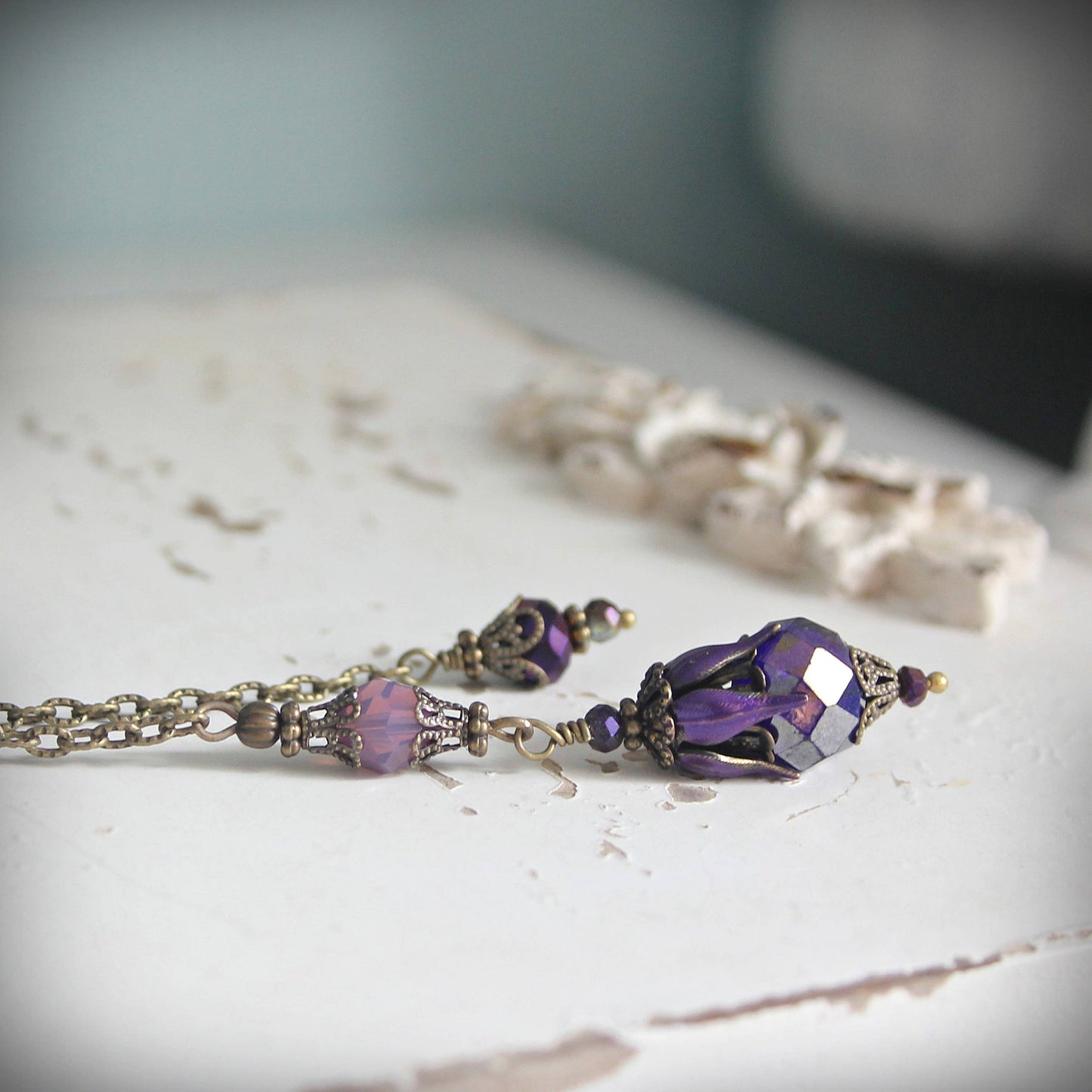 Circa 1890 - Vintage Style Cyclamen & Royal Purple Foliate Pendulum