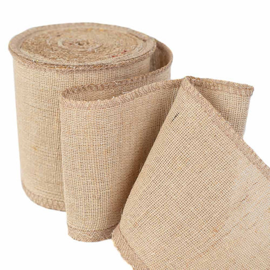 Factory Direct Craft - Natural Jute Cotton Burlap Ribbon Spool (10 yds L x 4 in W)