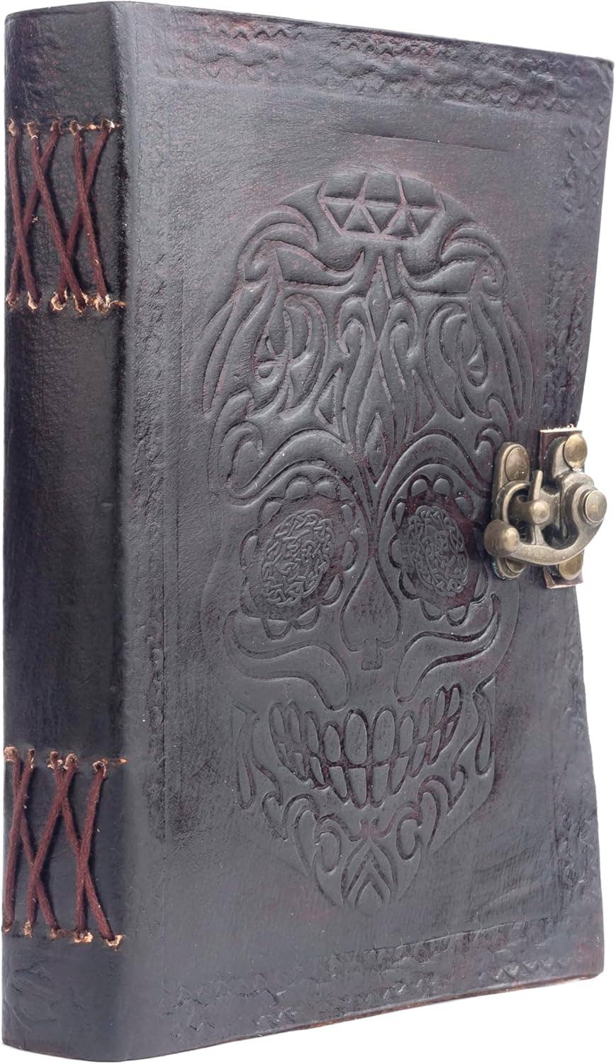 Leather Journal Diary Skull Vintage Antique Handmade Notebook Sketchpad Notepad Gift for Men Women 7X5 Inches Brown