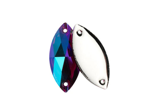 Resin Sew-On Metalico Stone 20pcs Navette 15x32mm Fuchsia AB