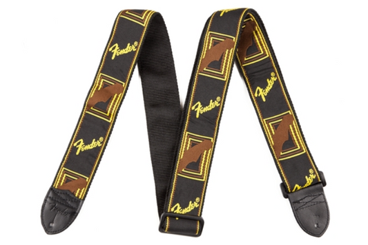 FENDER 2" MONOGRAMMED BLK/YLW/BROWN GUITAR STRAP