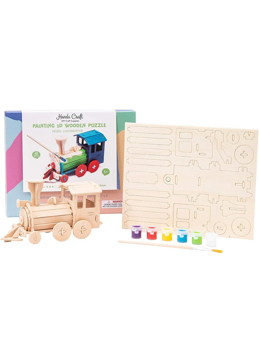 Painting 3D wooden puzzle Locomotive