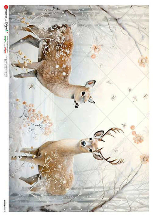 Paper Designs : Deer In The Snow A4 Rice Paper