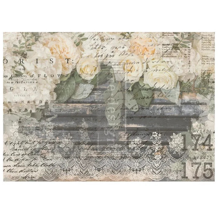 Re-Design With Prima® Decor Transfer - White Fleur 24x35"