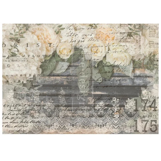 Re-Design With Prima® Decor Transfer - White Fleur 24x35"