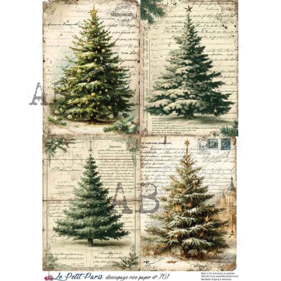 AB Studios - #761 4 Spruce Trees A4 Rice Paper