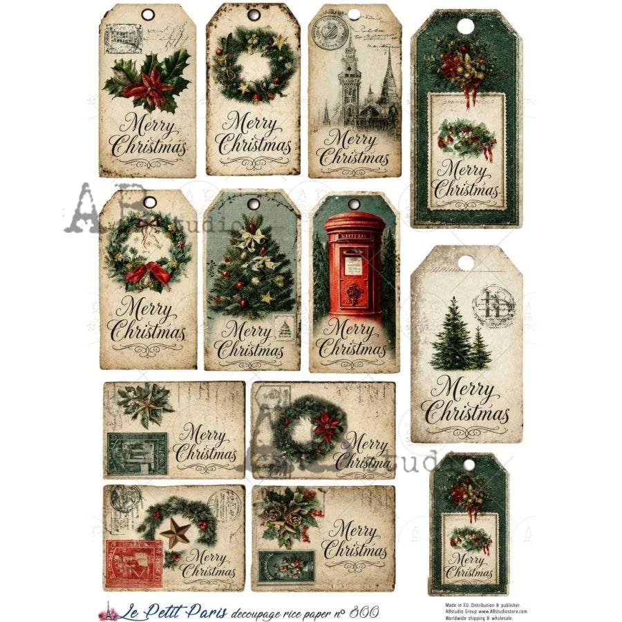 AB Studios - #800 Christmas Tags A4 Rice Paper