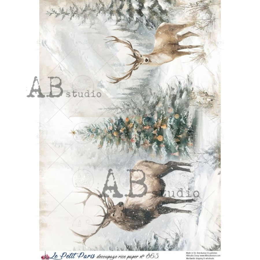 AB Studios - #863 Christmas Elk A4 Rice Paper