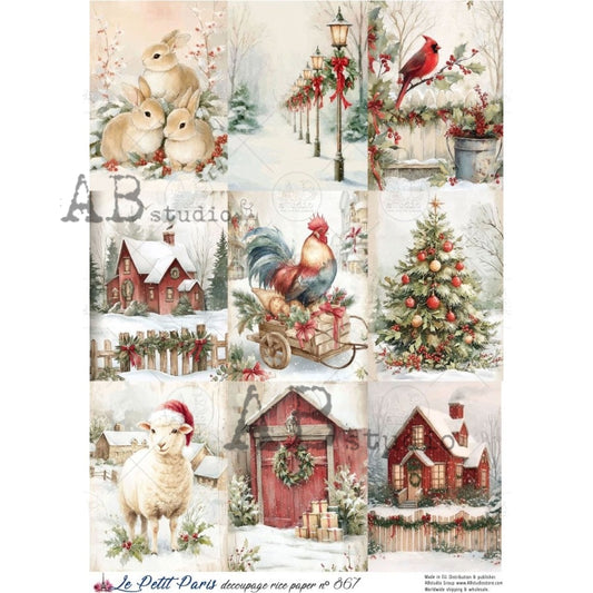 AB Studios - #867 9 Farm Christmas Images A4 Rice Paper